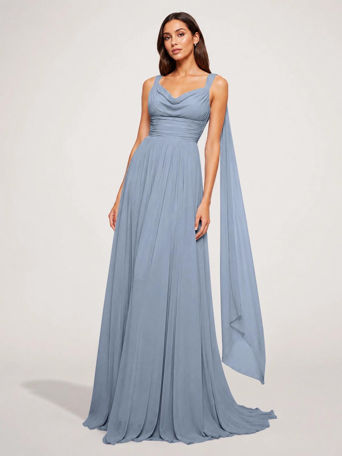 Chiffon Bridesmaid Dress with Draped Scarf 