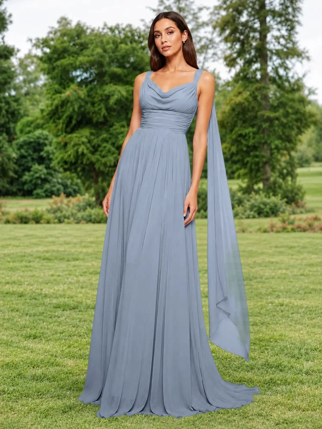 Chiffon Bridesmaid Dress with Draped Scarf 