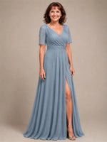 Surplice Neckline Mother of the Bride Dress with Slit 