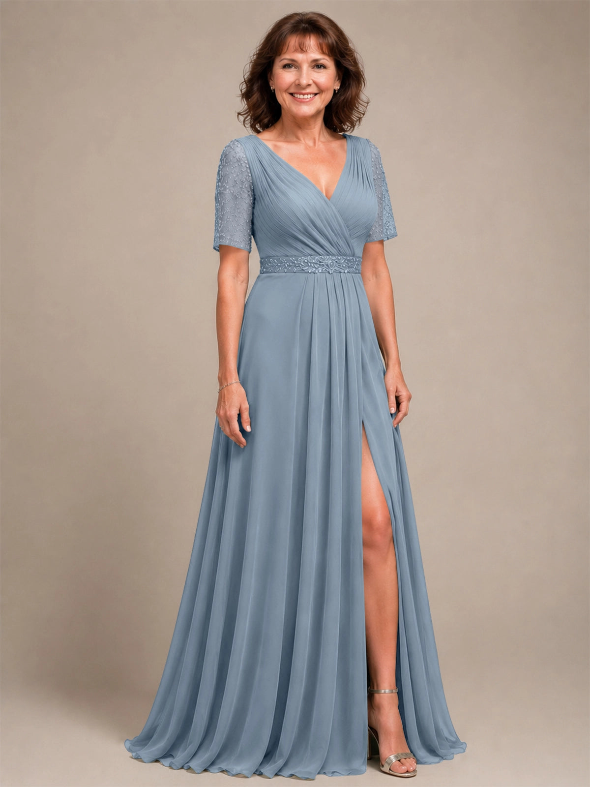 Surplice Neckline Mother of the Bride Dress with Slit 