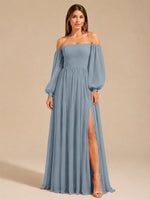 A-line Bridesmaid Dress with Long Bishop Sleeves 