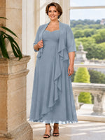 Two-piece Mother of the Bride Dress with Ruffle Design-Plus Size 