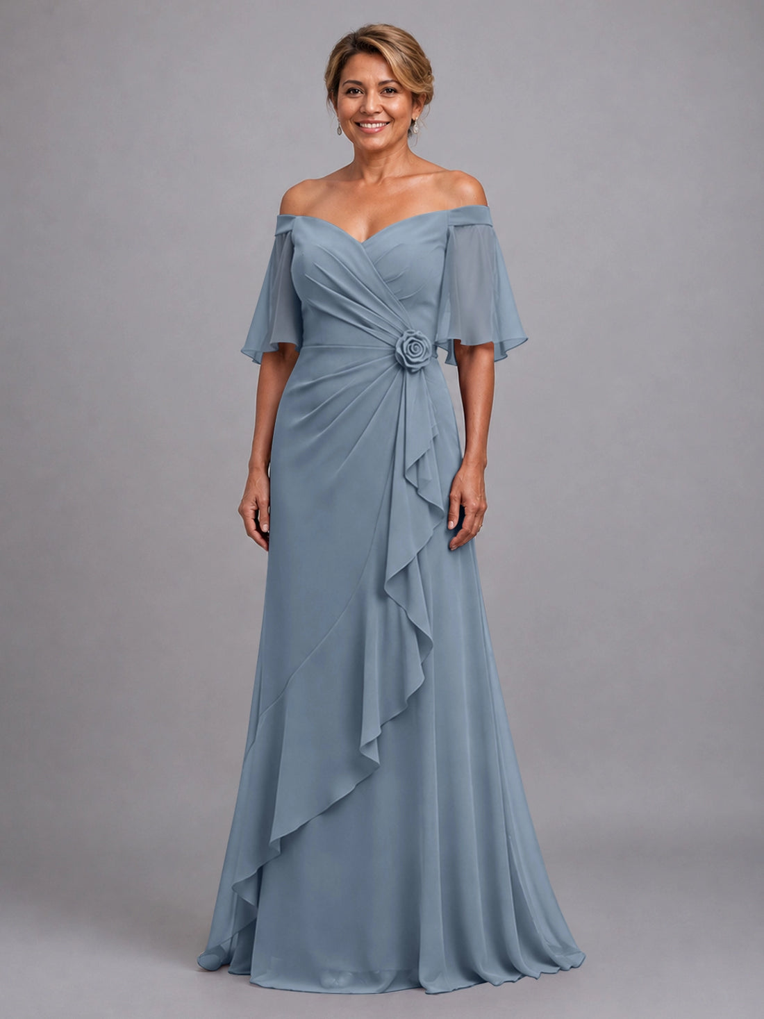 Chiffon Mother of the Bride Dress with 3D Rosette 