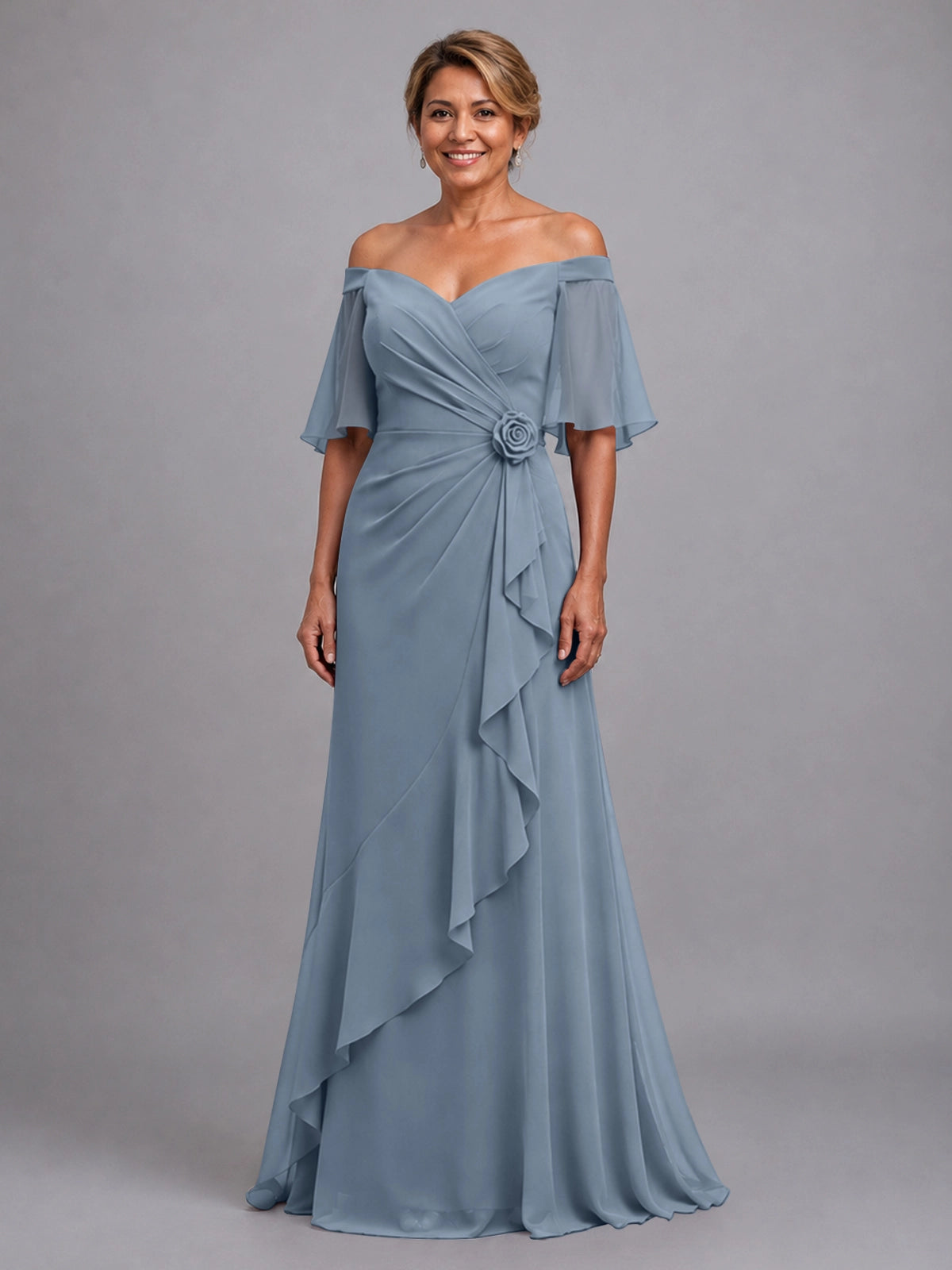 Chiffon Mother of the Bride Dress with 3D Rosette 