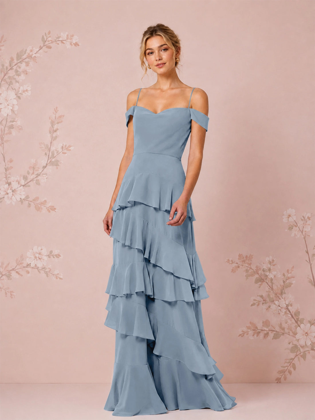 Chiffon Bridesmaid Dress with Tiered Ruffles 