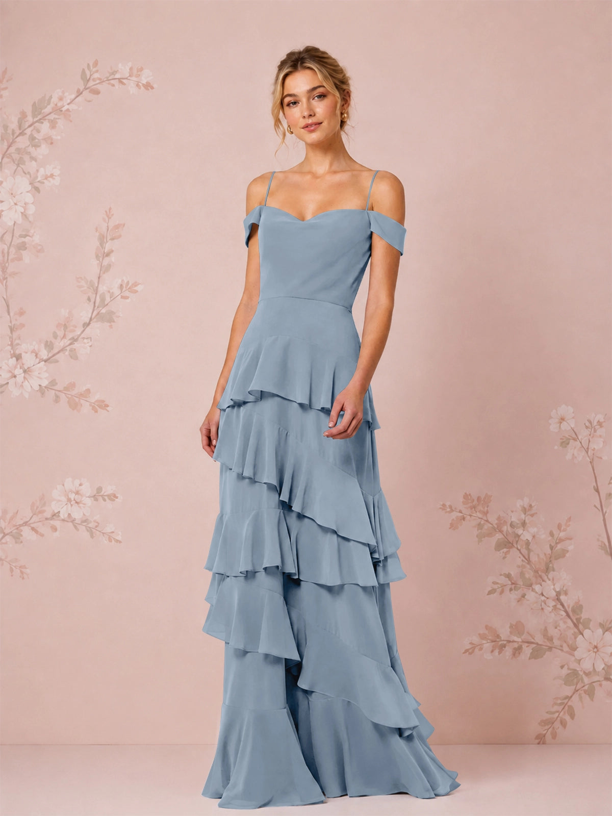 Chiffon Bridesmaid Dress with Tiered Ruffles 
