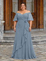 Chiffon Mother of the Bride Dress with 3D Rosette-Plus Size 
