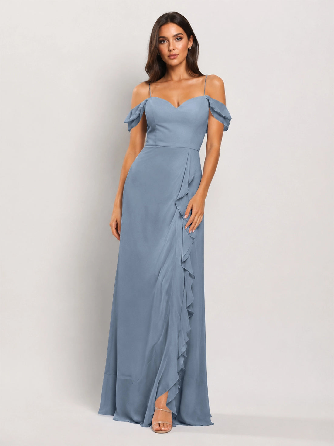 Sweetheart Neckline Bridesmaid Dress with Ruffled Details