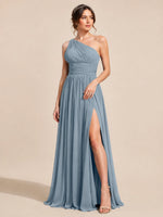 Chiffon Bridesmaid Dress with One-Shoulder Neckline 