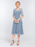 A-line Mother of the Bride Dress with Lace Sleeves 