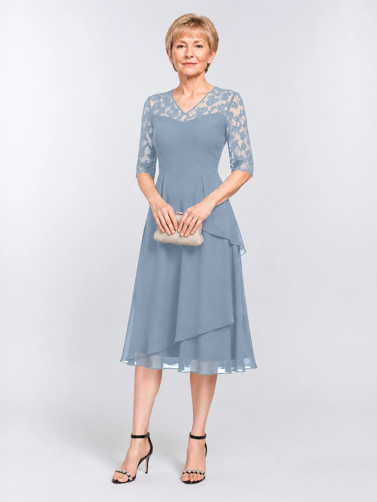 A-line Mother of the Bride Dress with Lace Sleeves 