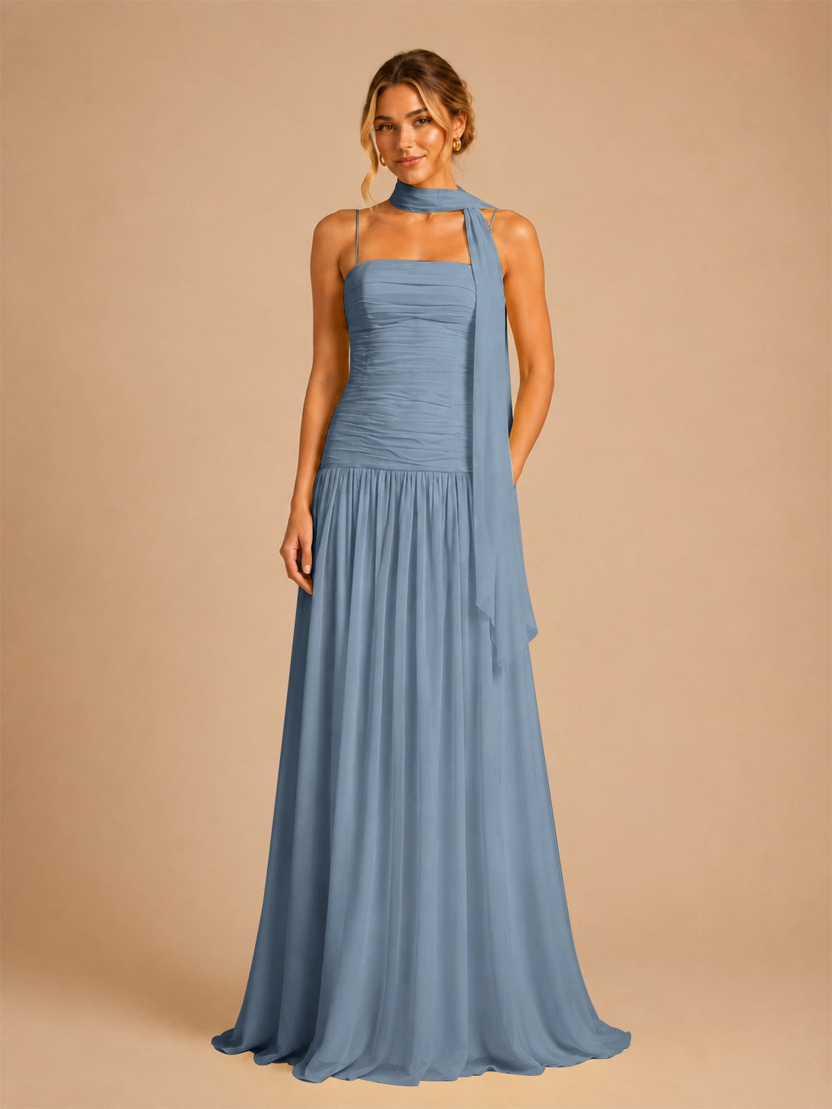 Chiffon Bridesmaid Dress with Scarf Detail 
