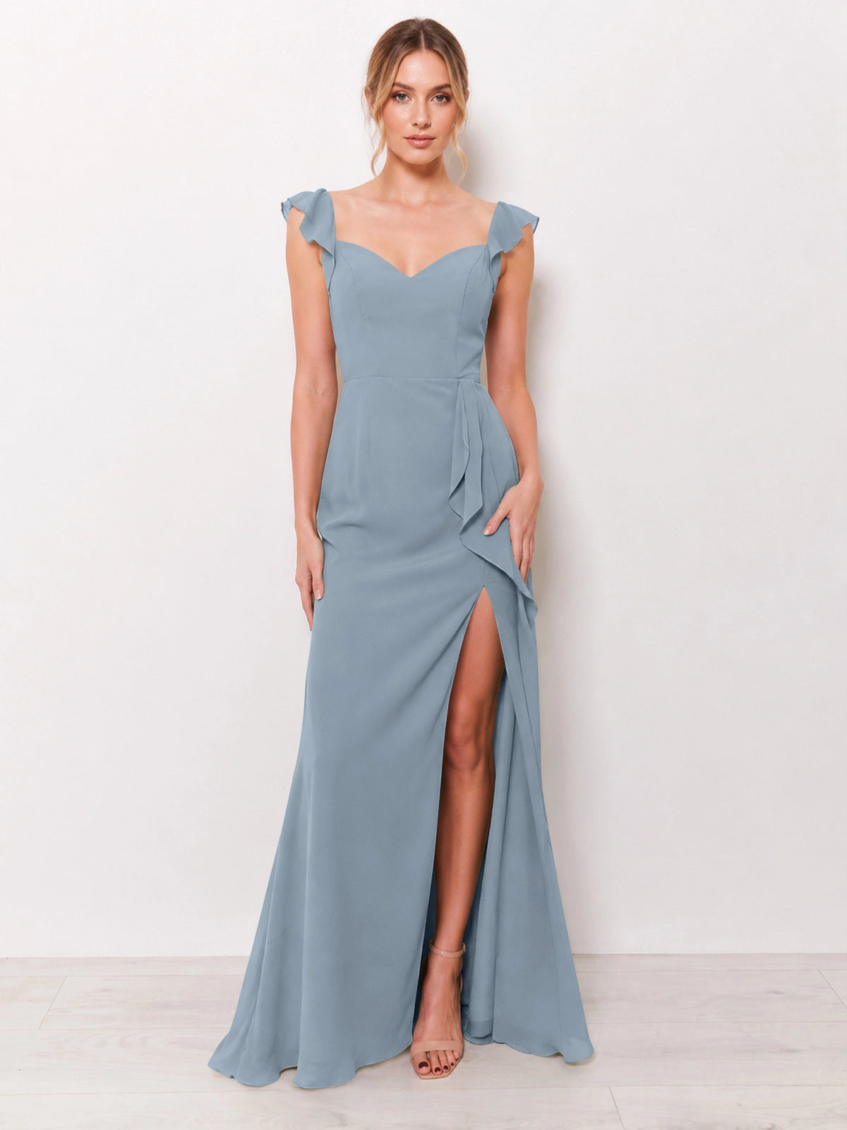 Chiffon Bridesmaid Dress with Ruffle Straps 