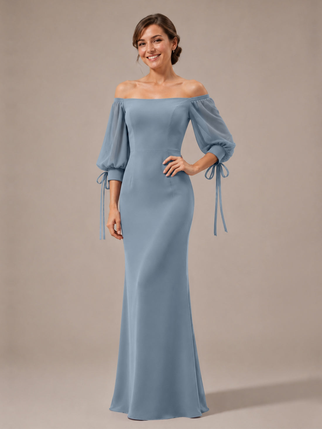 Mermaid Bridesmaid Dress with Puff Sleeves
