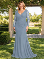 Mermaid Mother of the Bride Dress with Long Lace Sleeves-Plus Size 