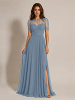Lace Mother of the Bride Dress with Illusion Neckline 