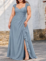 Chiffon Mother of the Bride Dress with Lace Appliques-Plus Size 