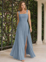Square Neck Bridesmaid Dress with Pleated Skirt 
