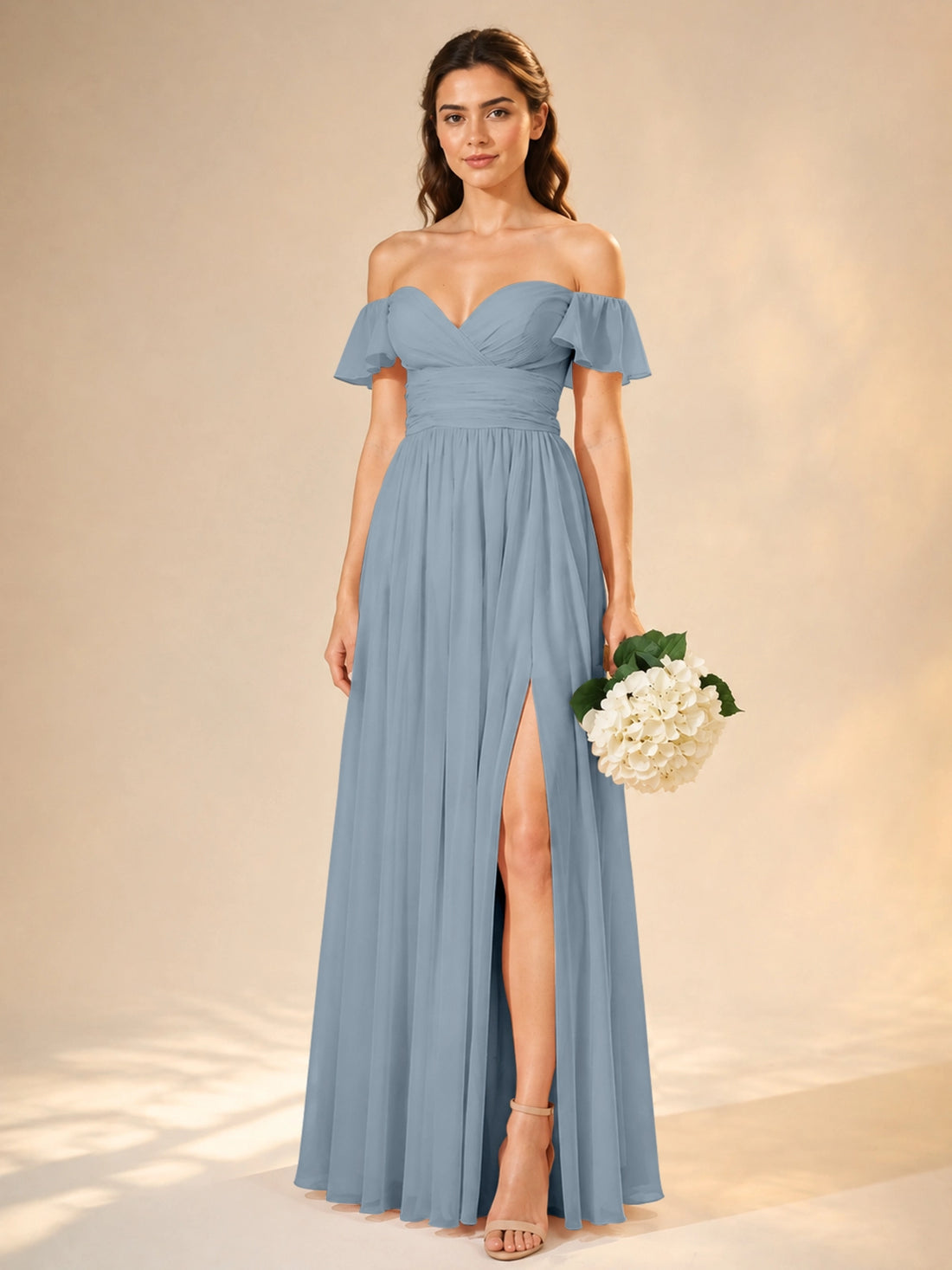 Chiffon Bridesmaid Dress with Cap Sleeves 