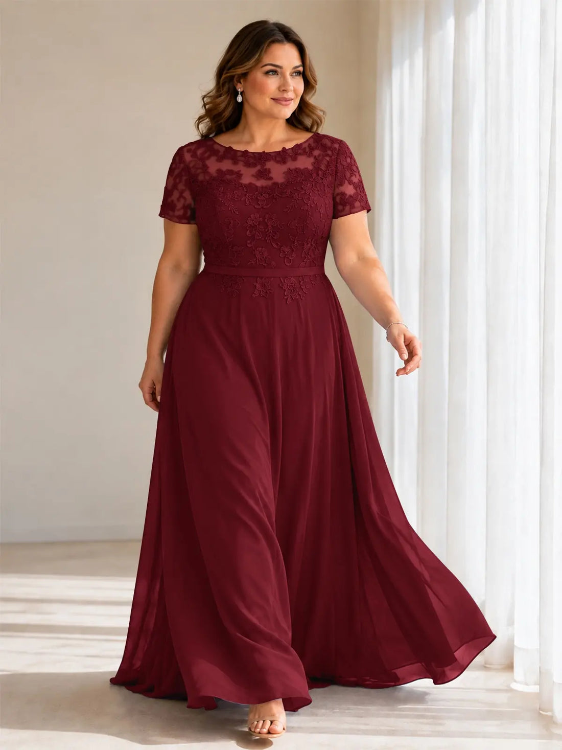 Illusion Applique Chiffon Dress-Plus Size 