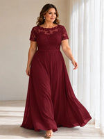 Illusion Applique Chiffon Dress-Plus Size 