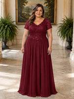 Short Sleeves Chiffon Dress-Plus Size 