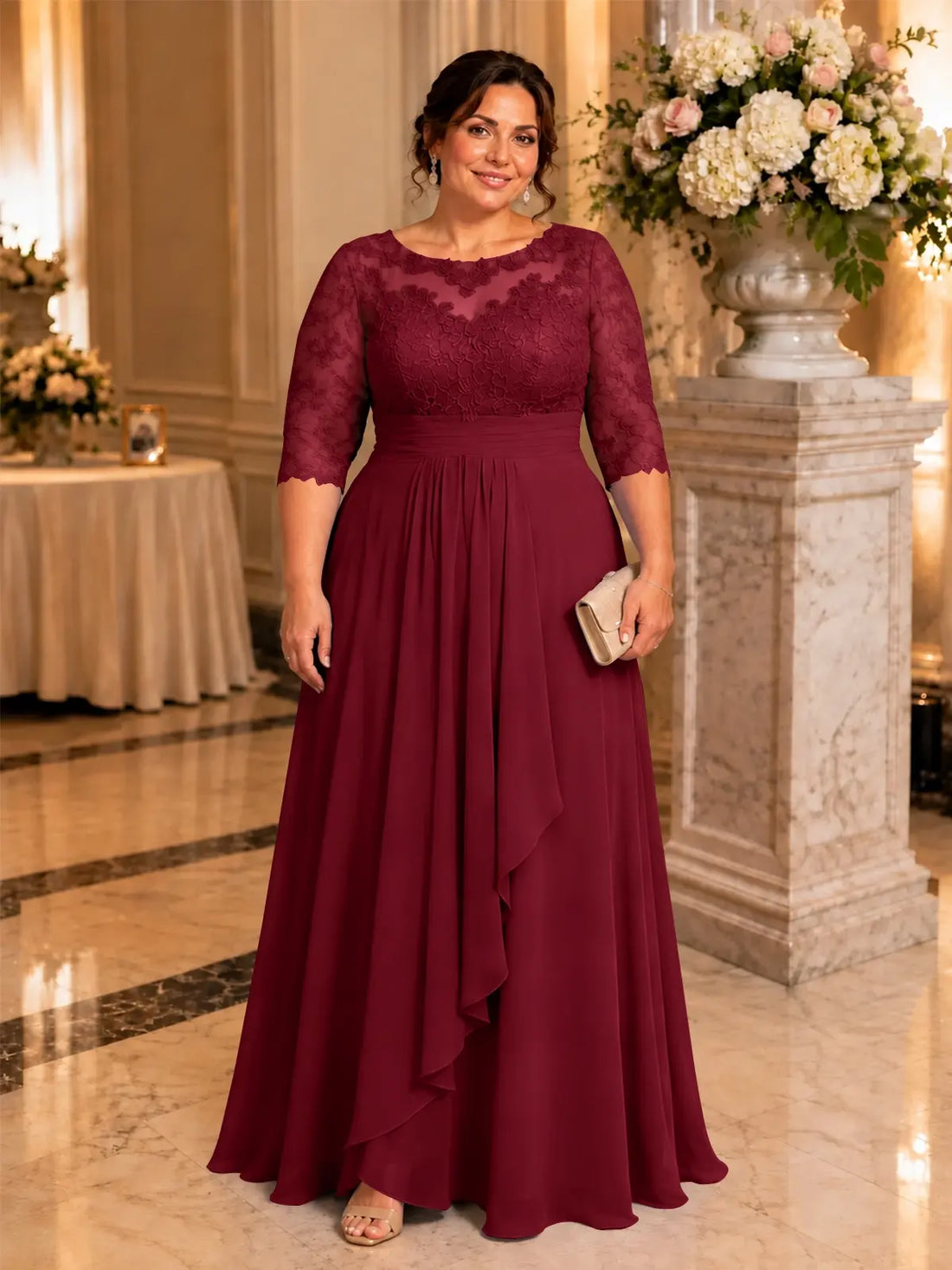 Three Quarter Sleeve Mother Dress-Plus Size 