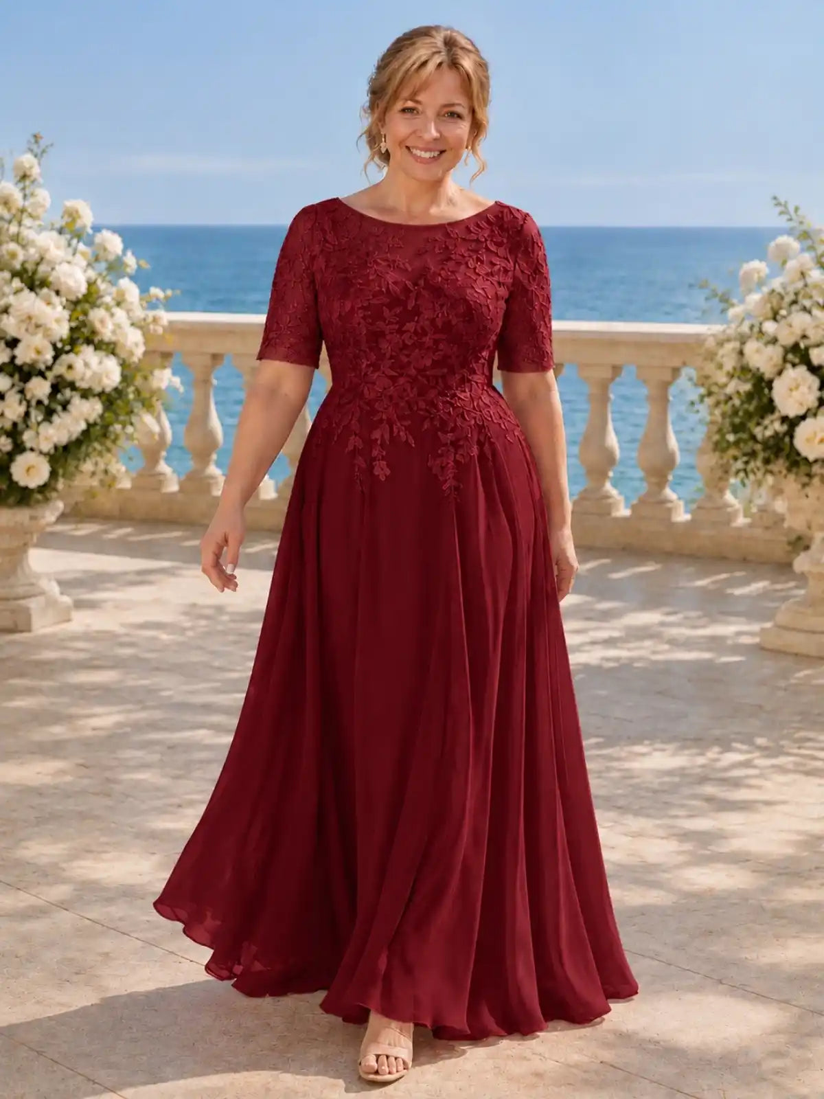 Lace Mother Dress with Half Sleeves-Plus Size 