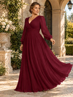 Chiffon Mother of the Bride Dress with Long Sleeves-Plus Size 