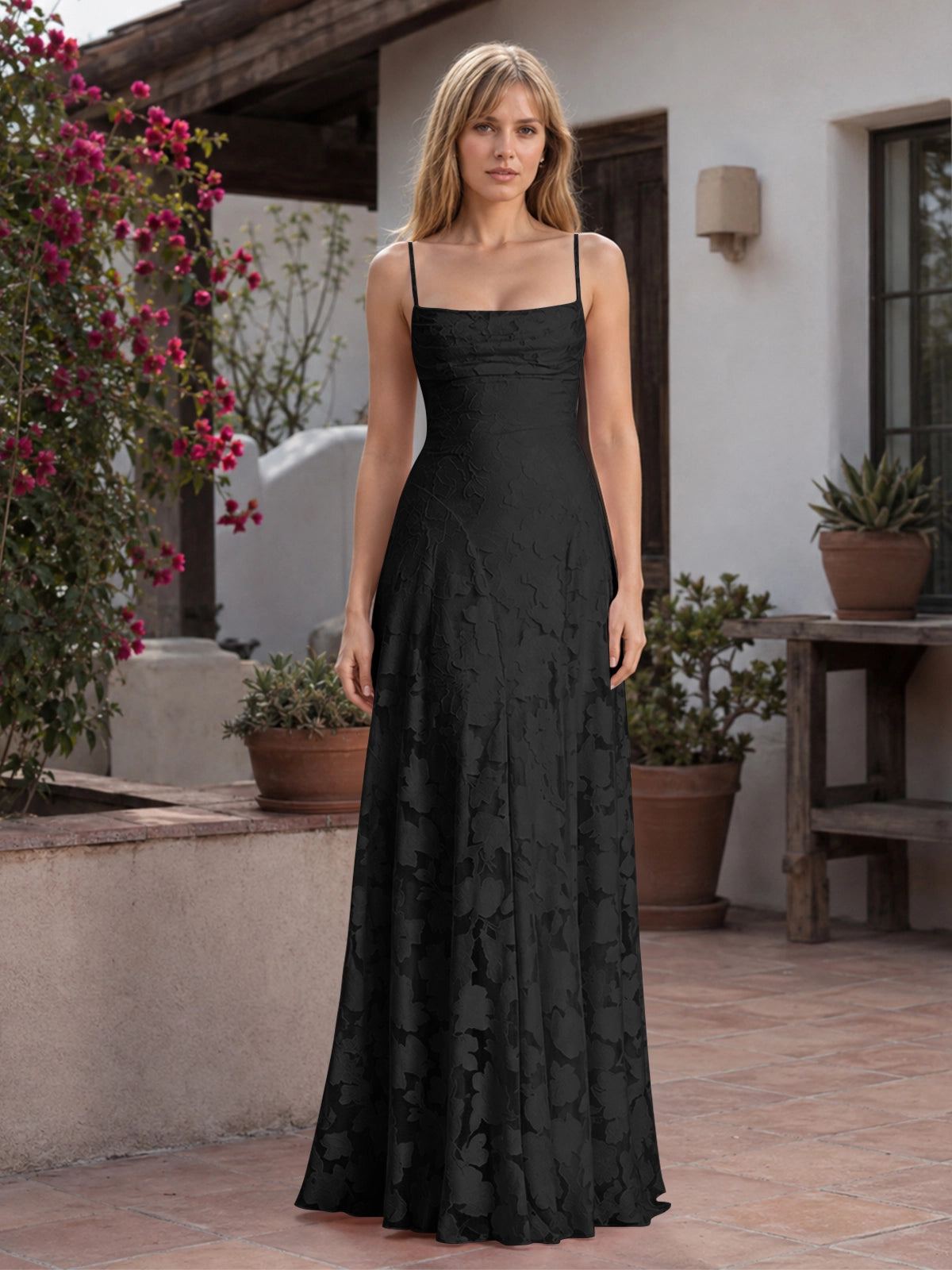 Jacquard Prom Dress with Lace-Up Open Back 