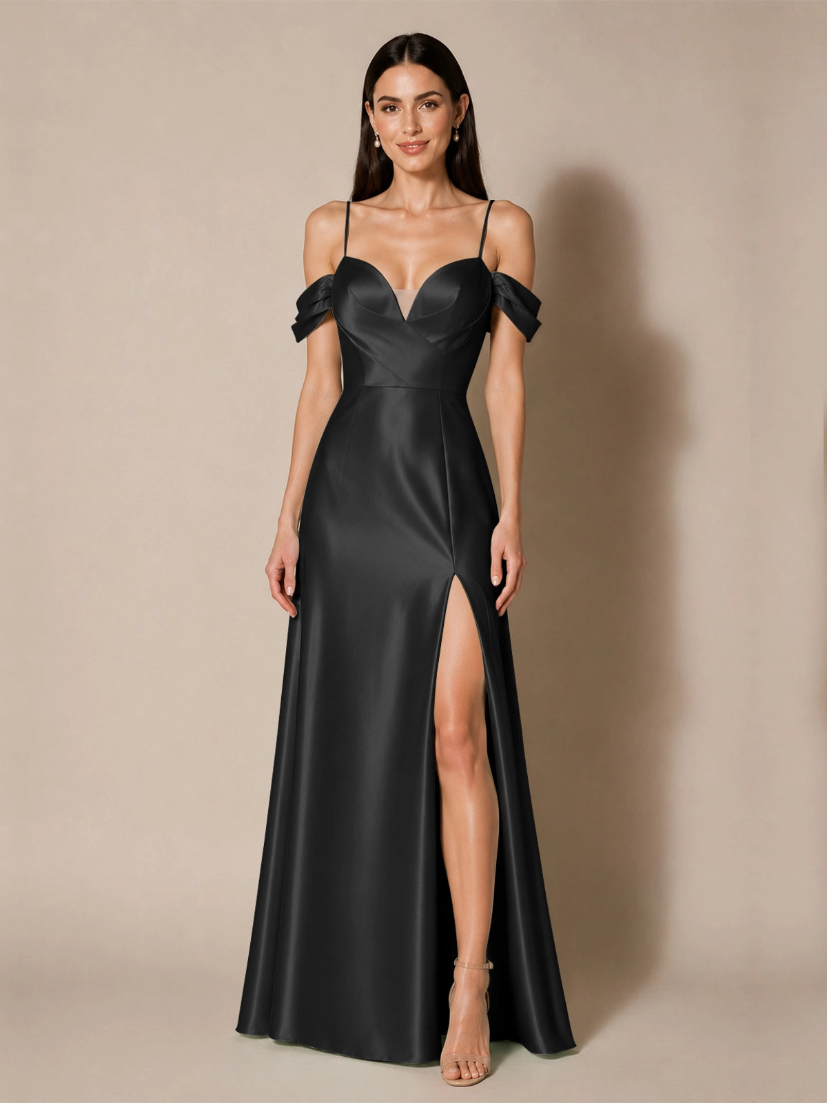 Silk-like Bridesmaid Dress with Cold Neckline 