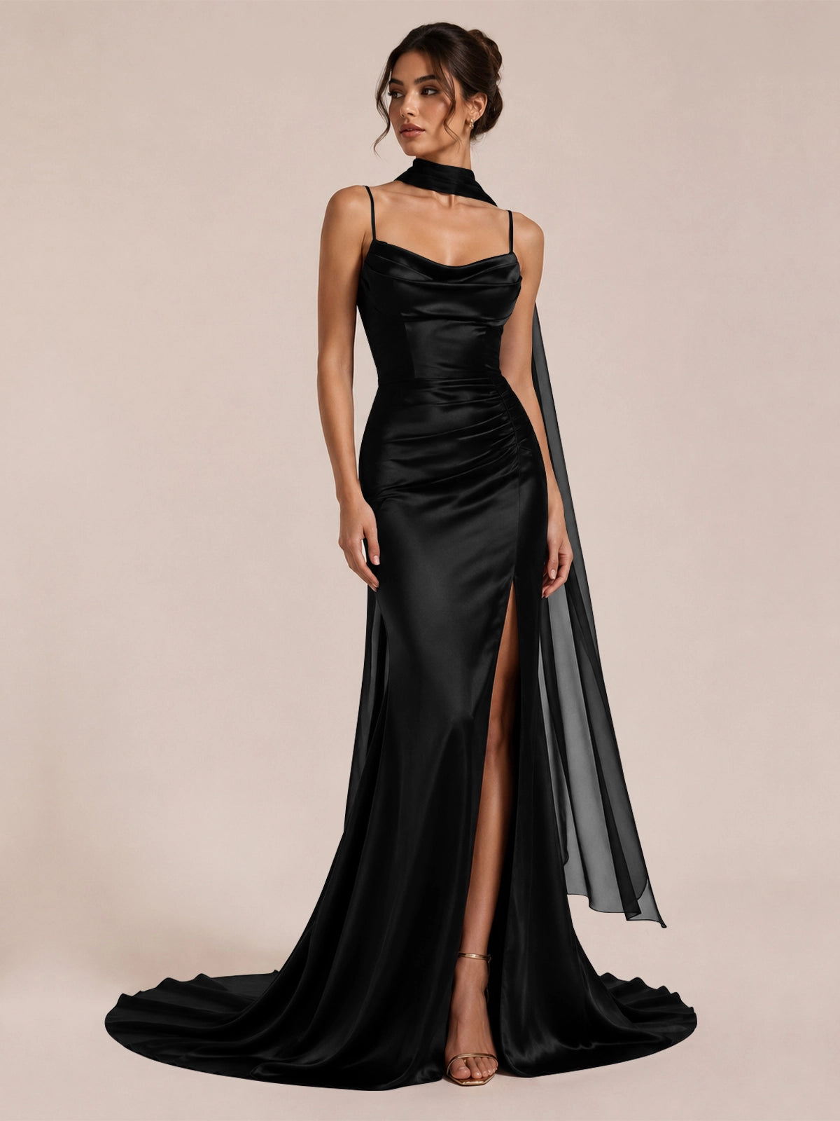 Mermaid Bridesmaid Dress with Neck Scarf 
