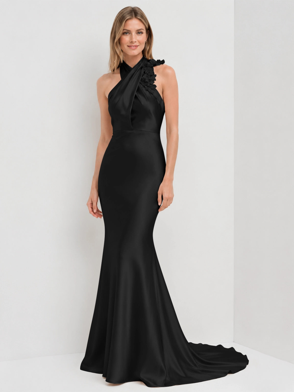 Silk-like Bridesmaid Dress with 3D Floral 