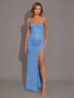 Velvet Sequin Prom Dress with High Slit 