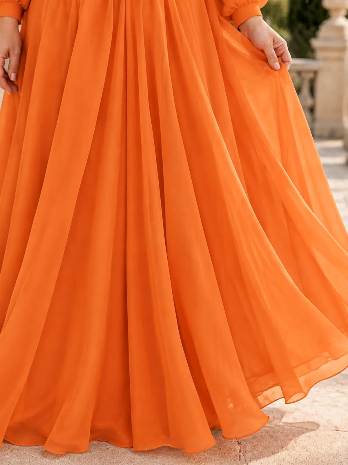 Long Sleeves Applique Chiffon Dress-Plus Size