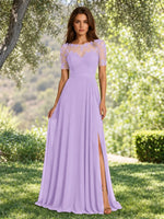 Lace Mother of the Bride Dress with Illusion Neckline 