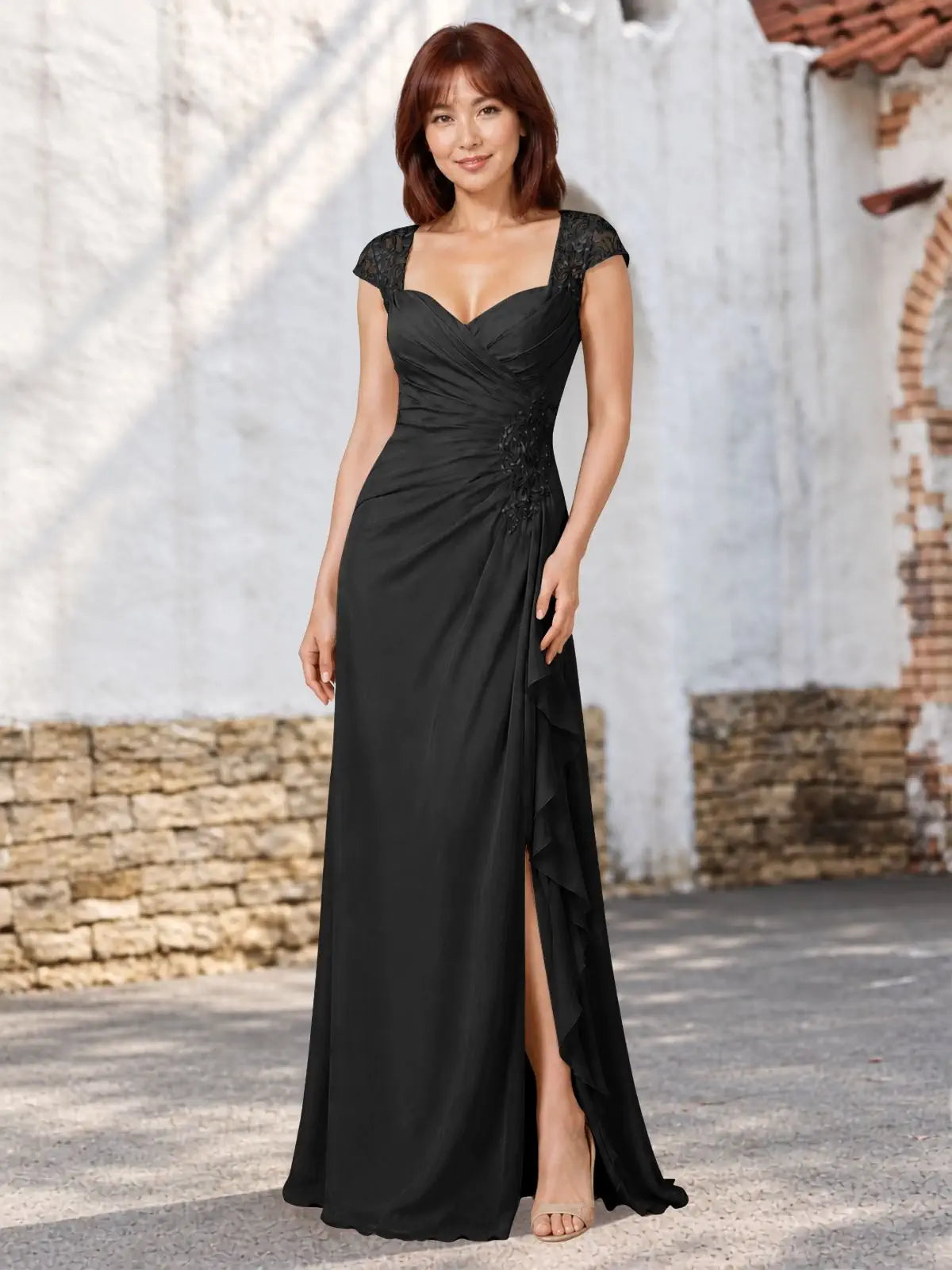Chiffon Mother of the Bride Dress with Lace Appliques 
