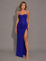 Velvet Sequin Prom Dress with High Slit 