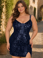 Double Spaghetti Bodycon Mini Dress-Plus Size 