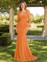 Mermaid Mother of the Bride Dress with Long Lace Sleeves 