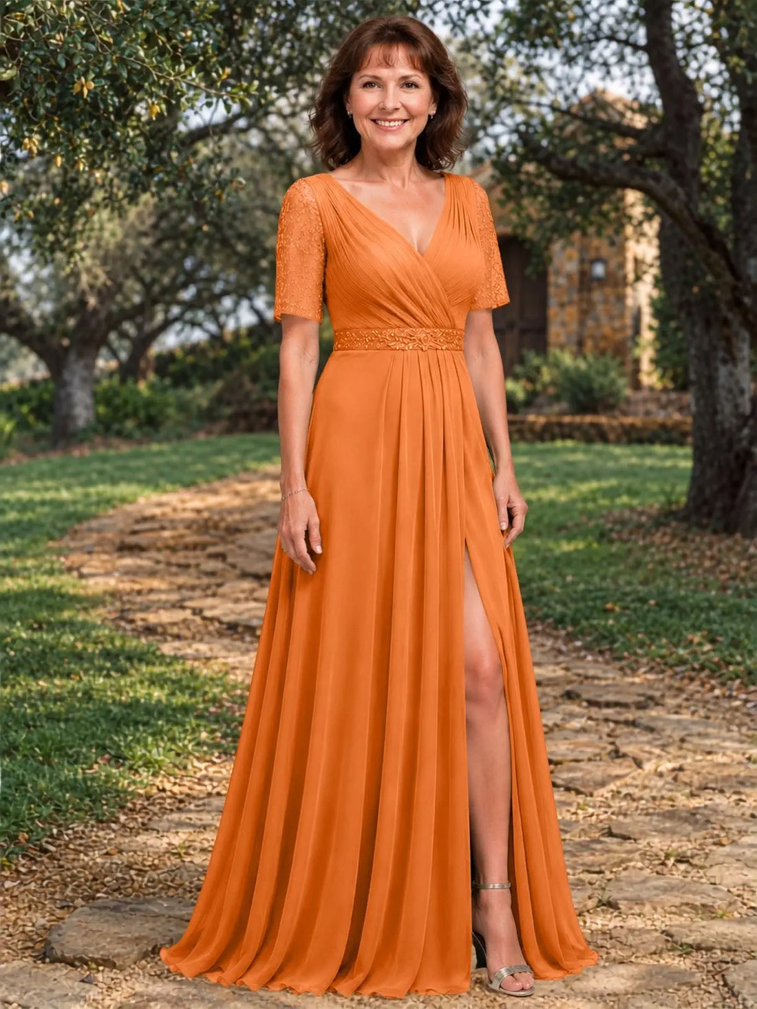 Surplice Neckline Mother of the Bride Dress with Slit 