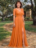 Surplice Neckline Mother of the Bride Dress with Slit 