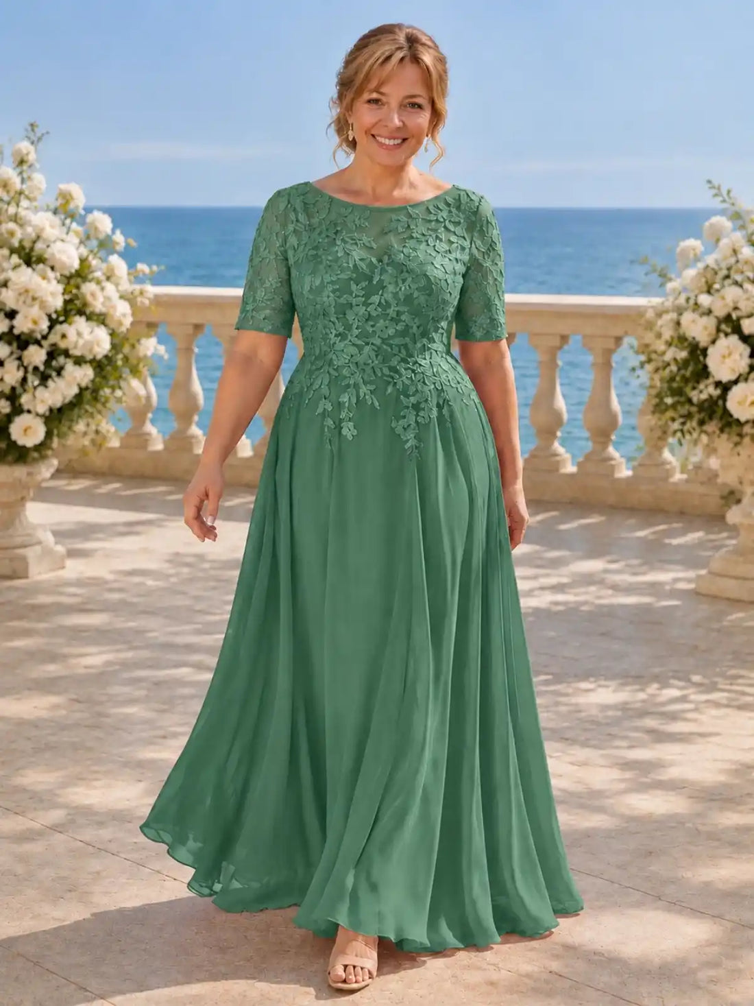 Lace Mother Dress with Half Sleeves-Plus Size 