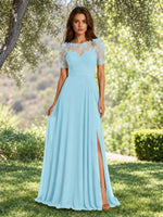 Lace Mother of the Bride Dress with Illusion Neckline 