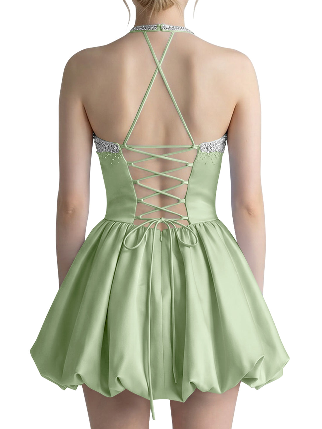 Beading Bubble Hem Mini Dress 