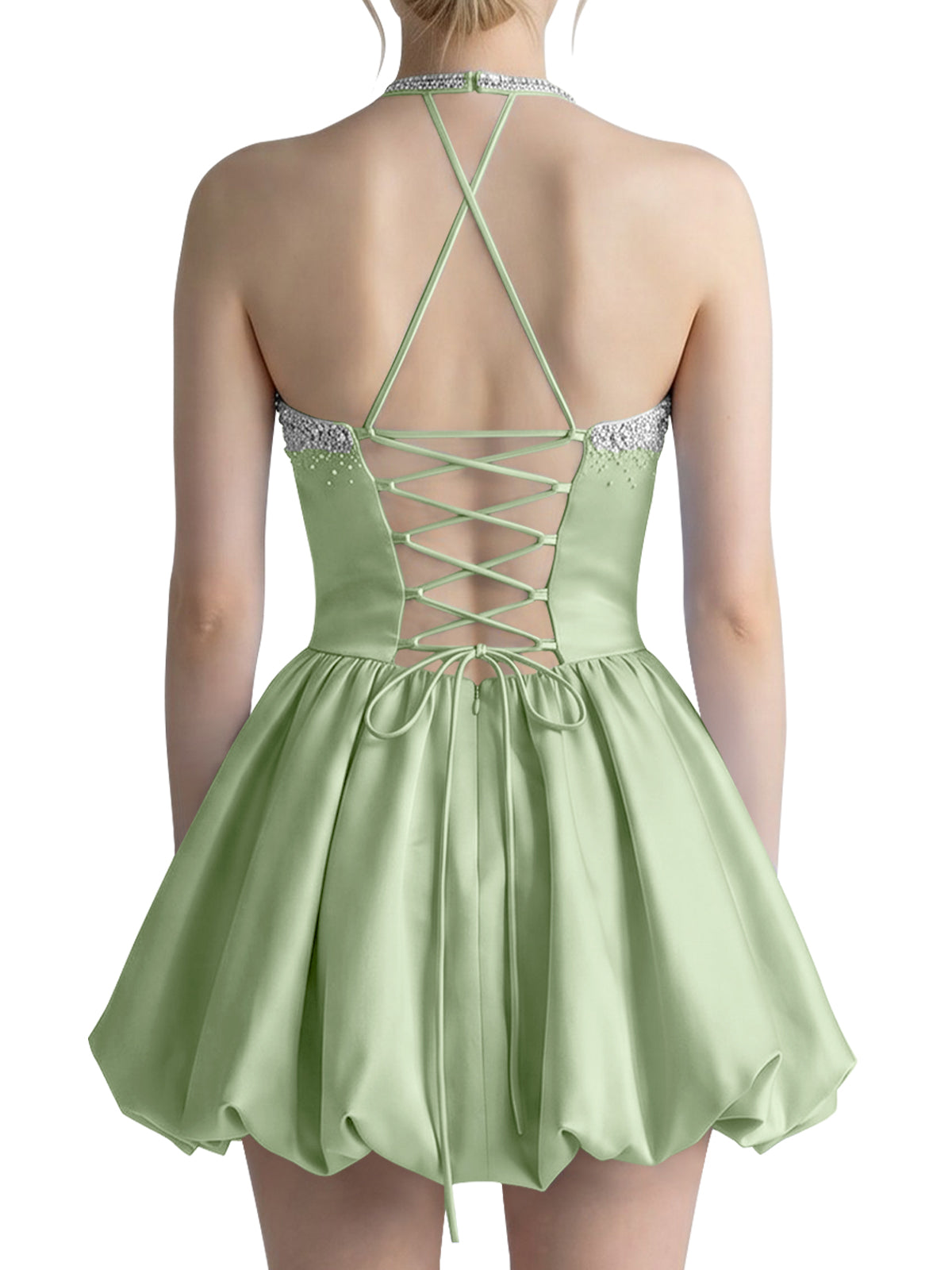 Beading Bubble Hem Mini Dress 