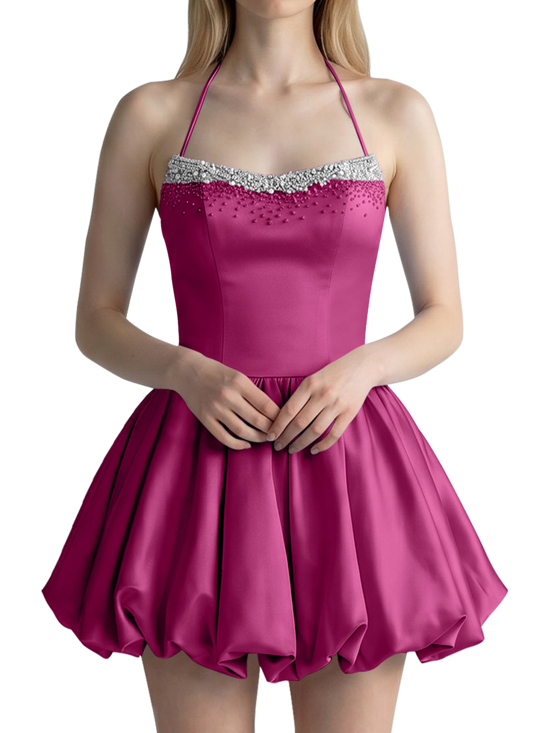 Beading Bubble Hem Mini Dress 