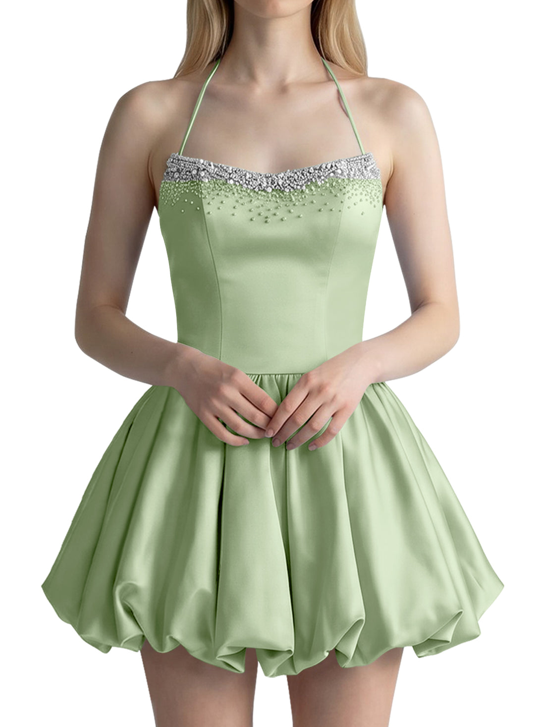 Beading Bubble Hem Mini Dress 