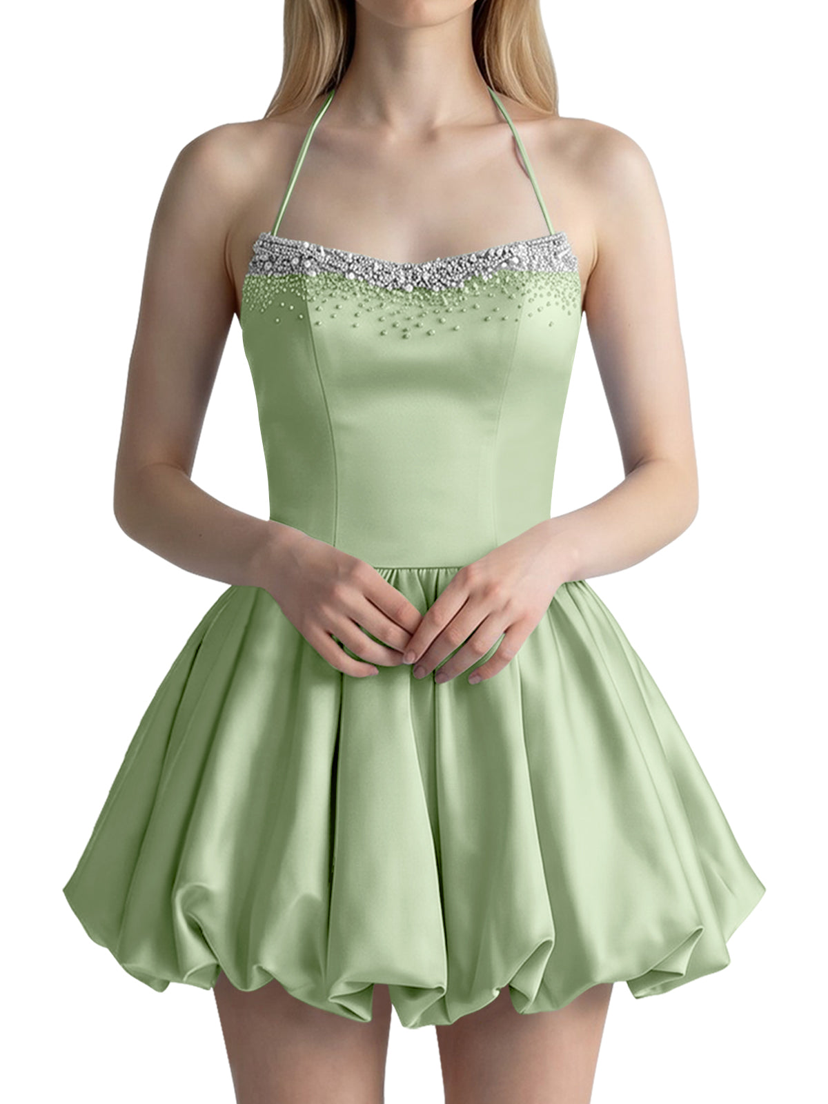 Beading Bubble Hem Mini Dress 