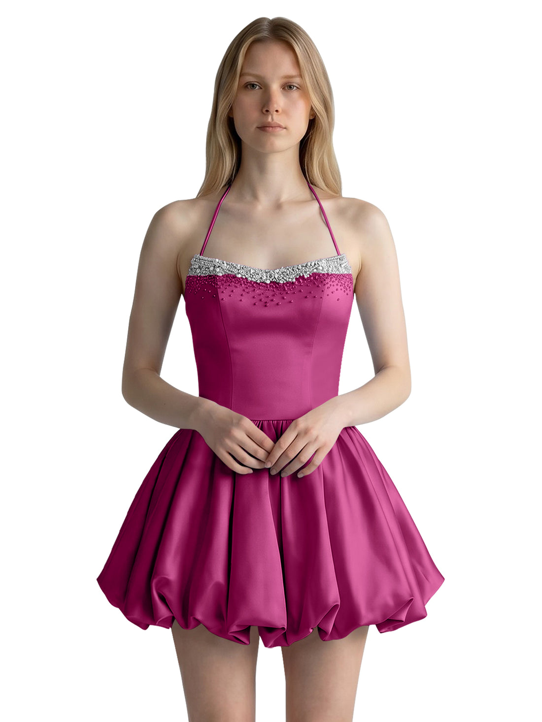 Beading Bubble Hem Mini Dress 